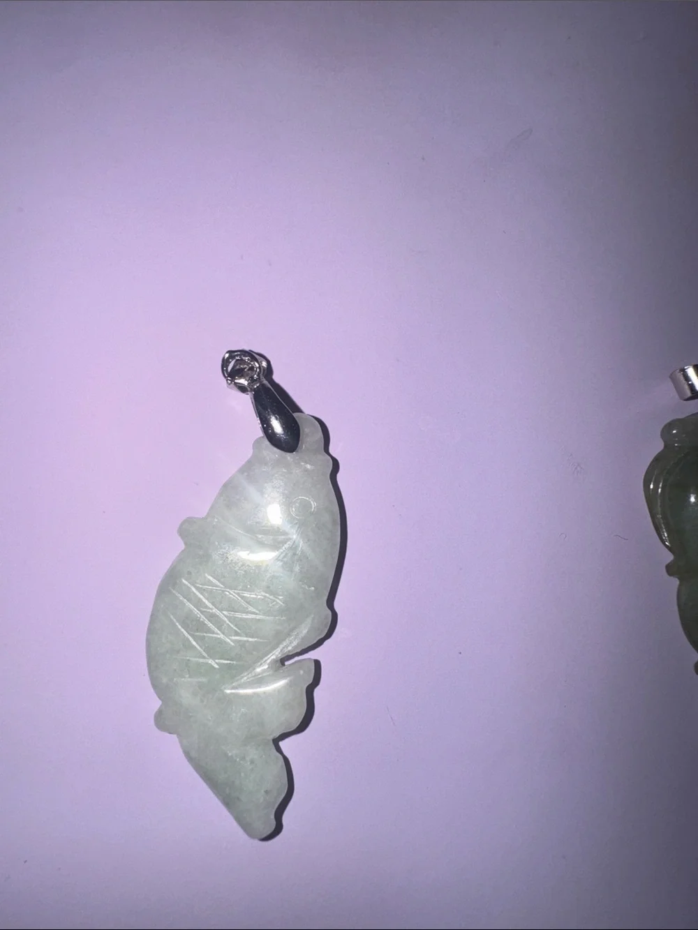 Hand-Carved Green Jade Fish Pendant Necklace - Hand carved cabbage.